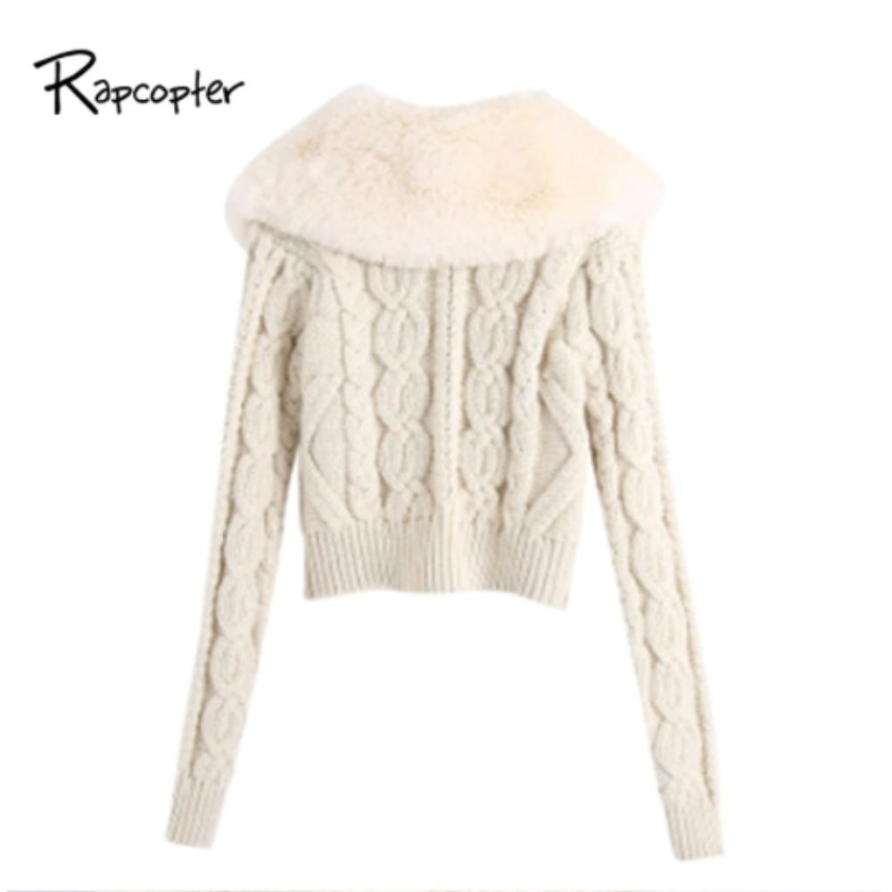 Trendy Cream Cropped Sweater - Picture 7 of 7